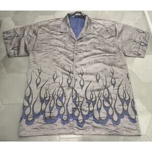 Mens MT:2 XL S/S Button Down 55/45 Rayon Hot Rod Racing Design Silver